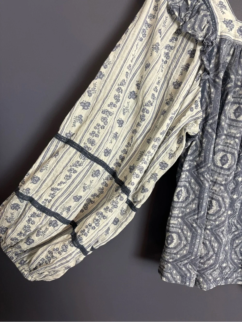Free People Mostly Meadow Blouse Small Blue White Peasant Summer Cottagecore